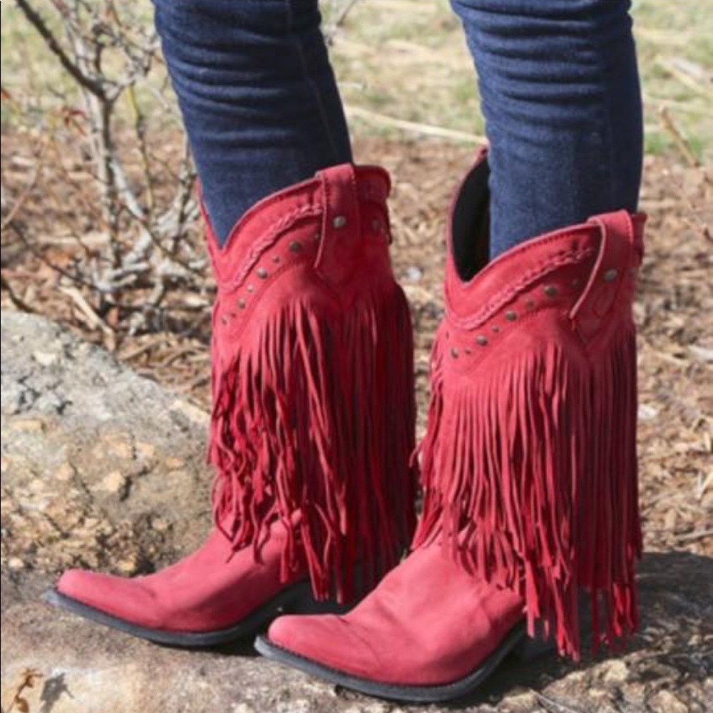 SOLD Red fringe cowboy boots